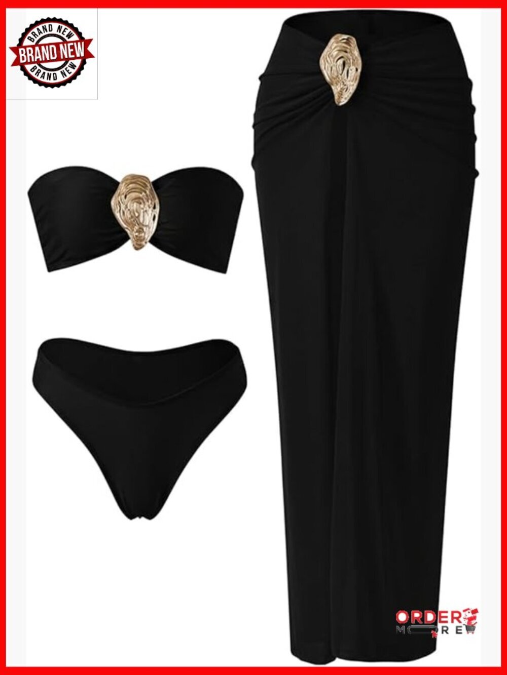 Strapless Bandeau High Waisted Bikini Set with Sarong Coverup